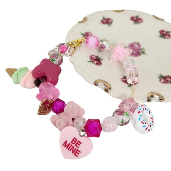 14K Gold Icecream Flocked Bear Kidcore Sweets Be Mine Bracelet - Picture 3 of 3